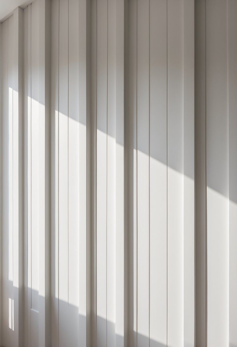 A close-up view of a wall with vertical wooden battens creating a textured pattern.