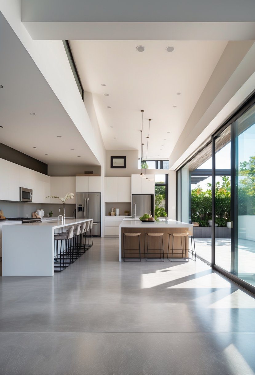 A spacious open kitchen with durable, easy-to-clean flooring and modern appliances.